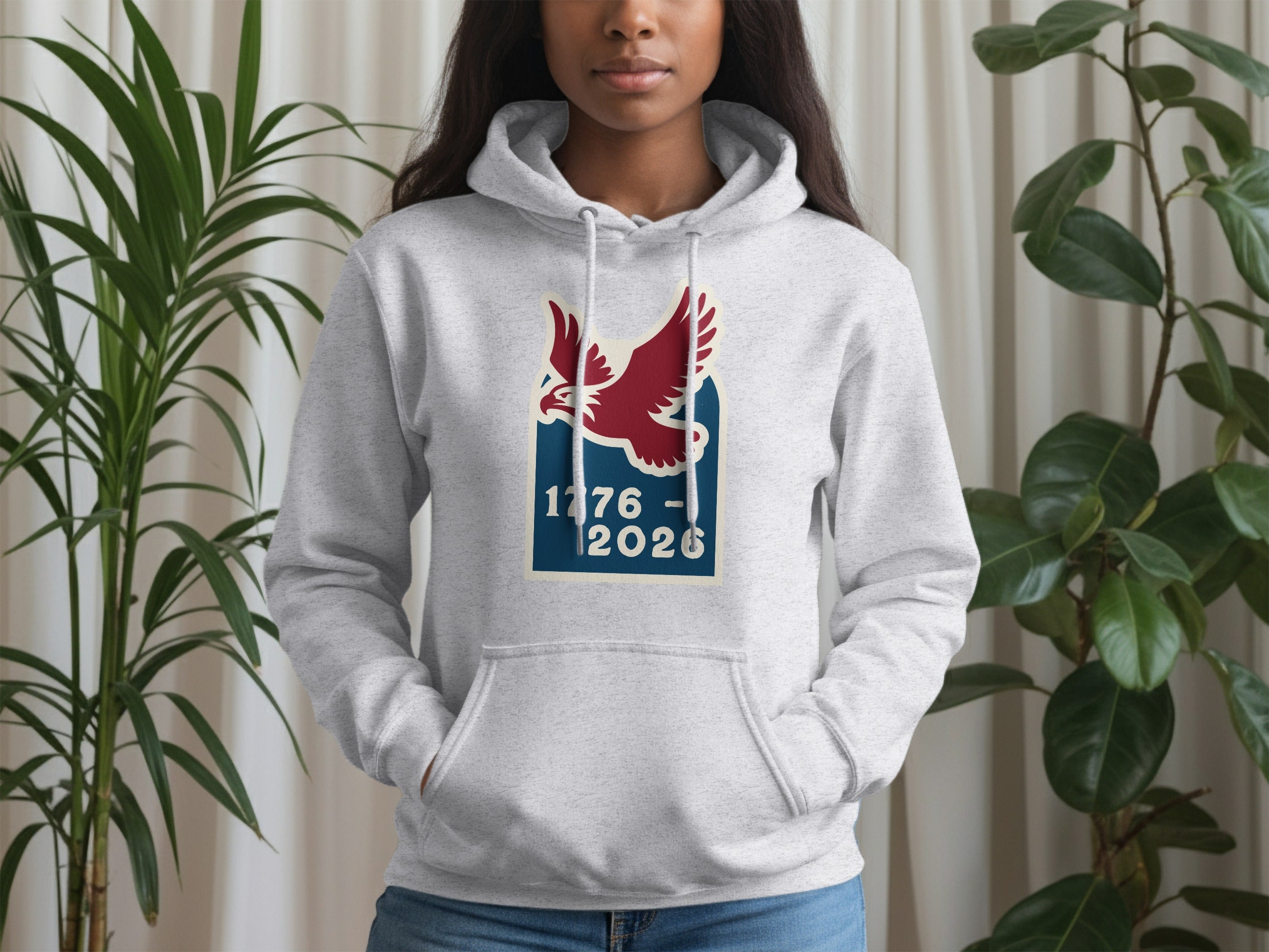 Stylish Hoodie with Bold Eagle 1776-2026 Design Print