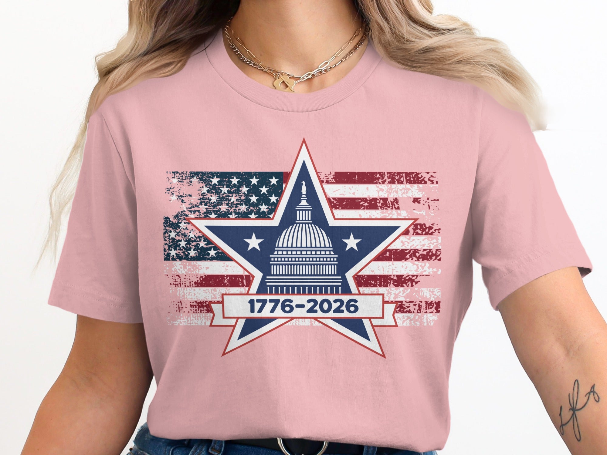 Patriotic 1776-2026 Star and Stripes T-Shirt for All Ages