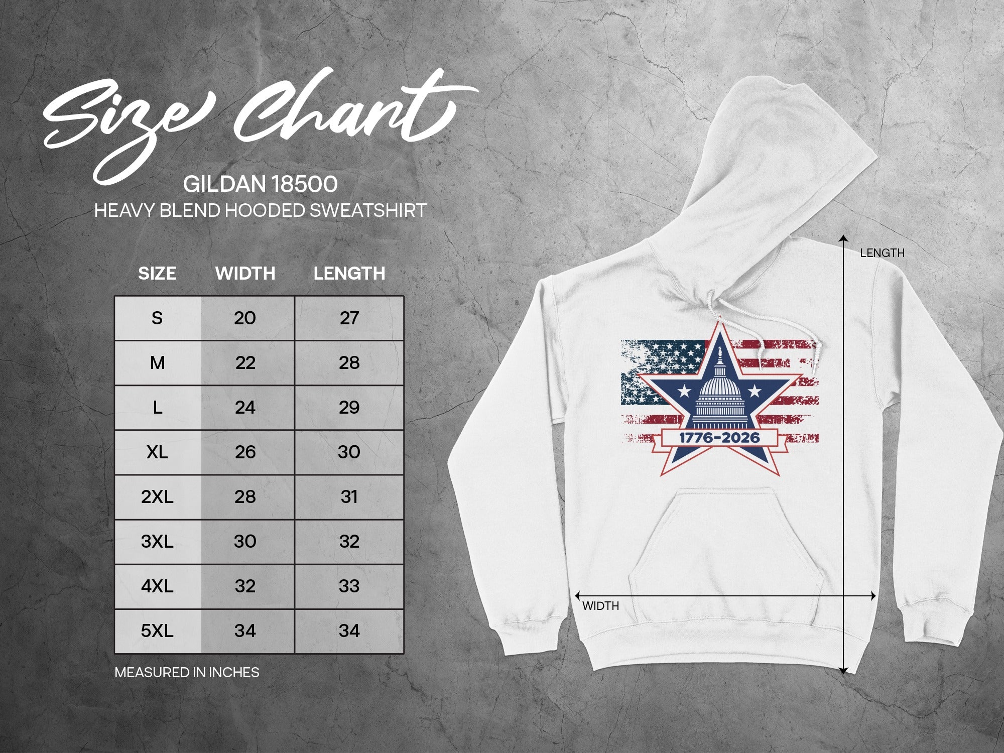 Gildan 18500 1776-2026 Star American Flag Sweatshirt