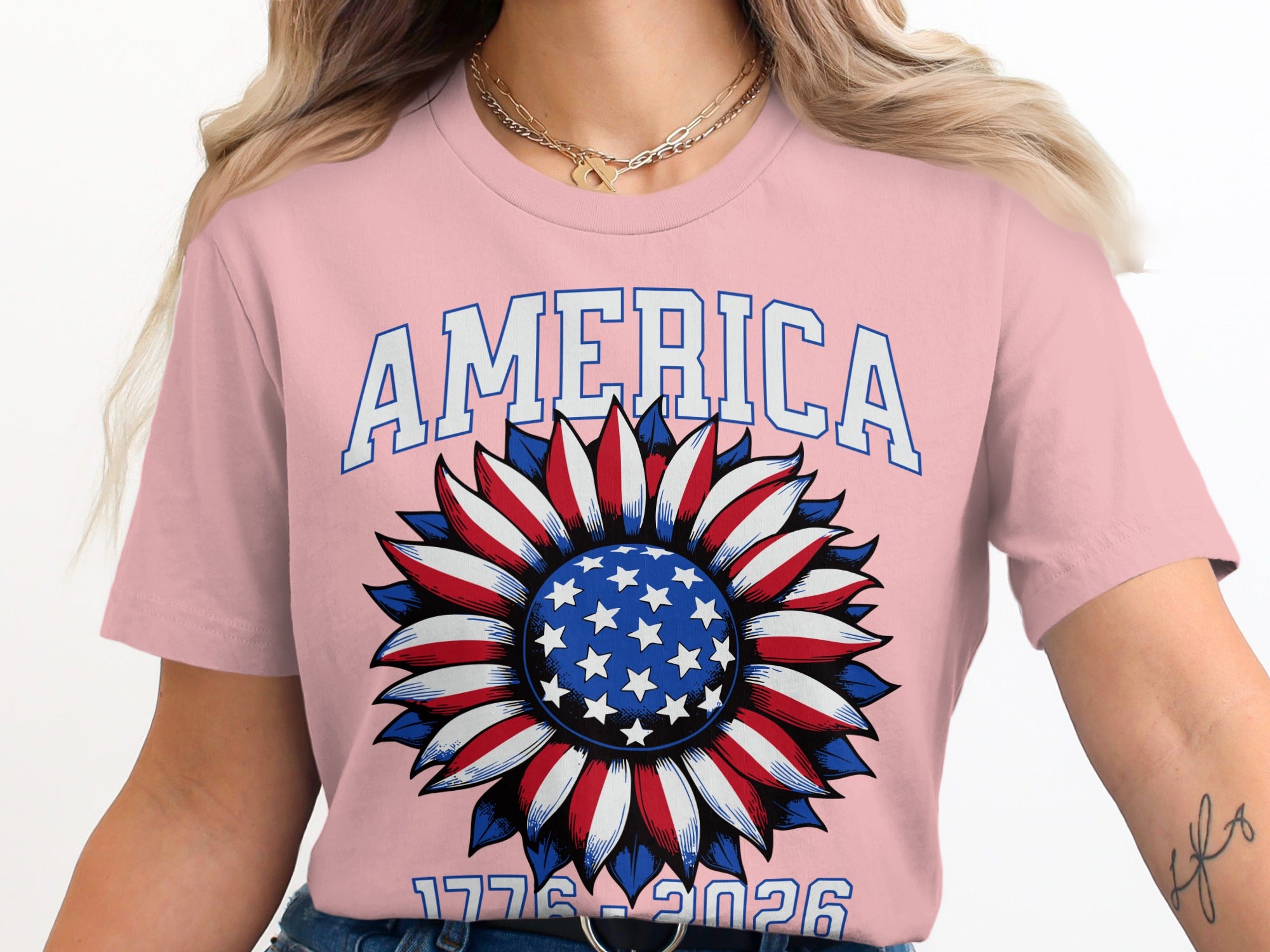 America 1776-2026 Graphic on Pink T-Shirt