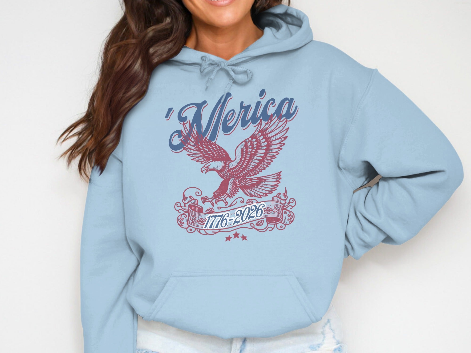 'Merica 1776 2026 Eagle Hoodie Patriotic Sweatshirt