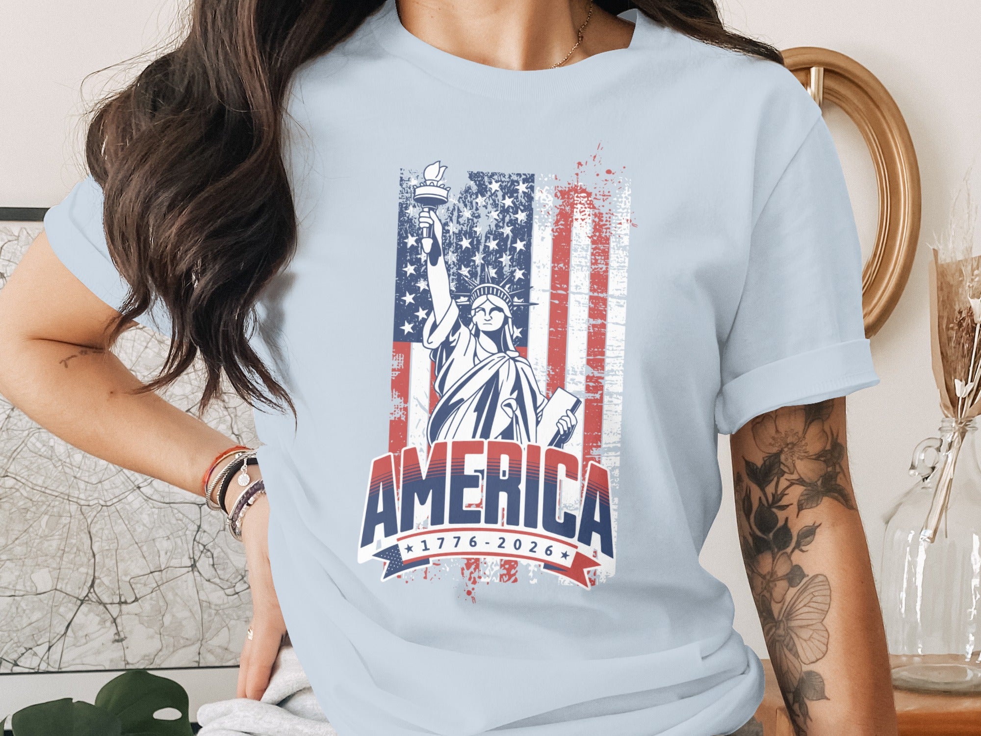 Patriotic 1776-2026 USA Flag and Statue of Liberty Shirt